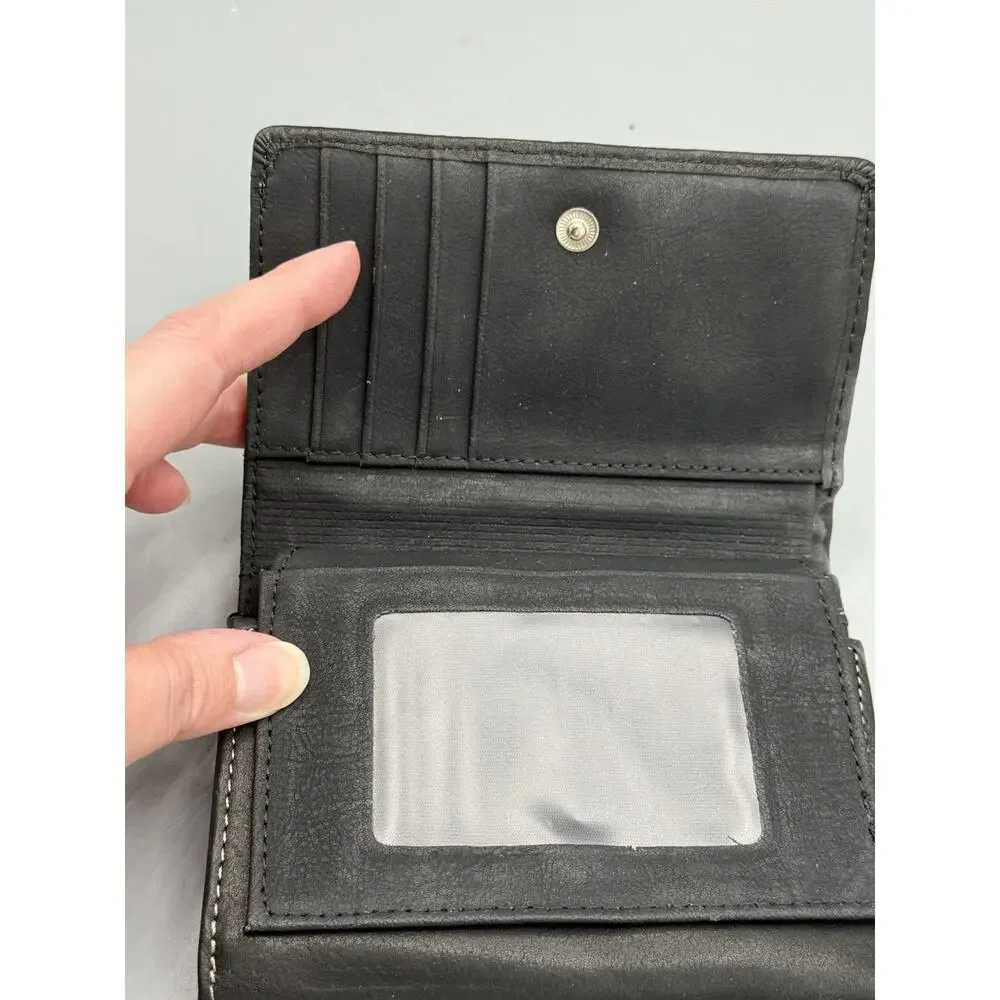 Sonoma Lifestyle Black Wallet Faux Leather Zip Coin Purse ID Window
